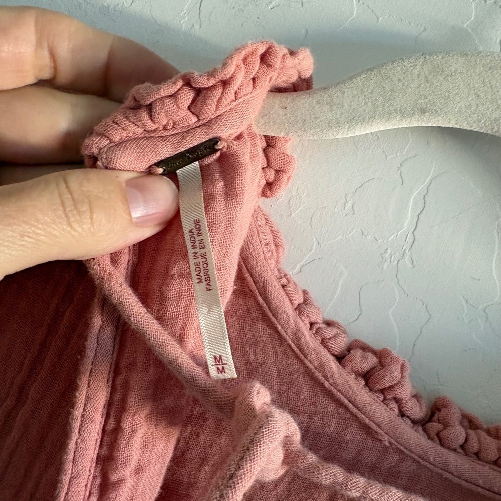 Free People Living For This Mini Dress Pink Cotton Gauze Boho Long Sleeve Medium - Picture 4 of 7